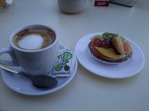Breakfast! A fancy one. Cafe con leche y pan is usual. 